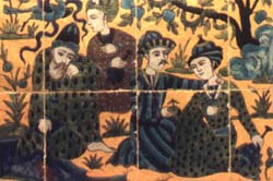 Men and youths by a stream. Ceramic panel from Chehel Sotoun; Louvre, Paris.